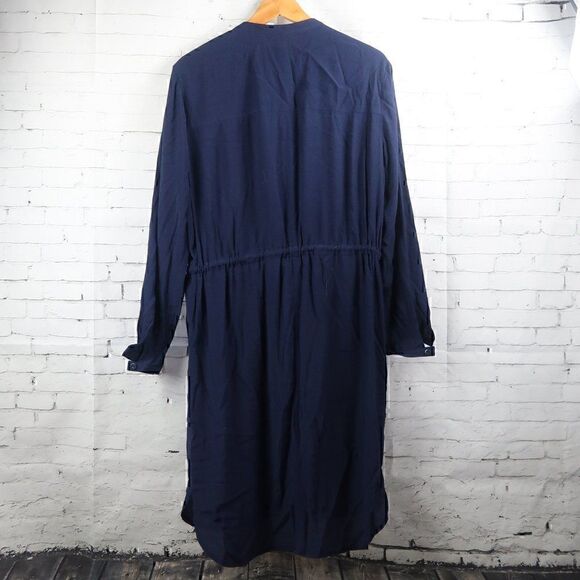 J. CREW BLUE LONG SLEEVE 1/2 BUTTON DOWN TIE WAIST MIDI DRESS SIZE MEDIUM - Picture 8 of 10